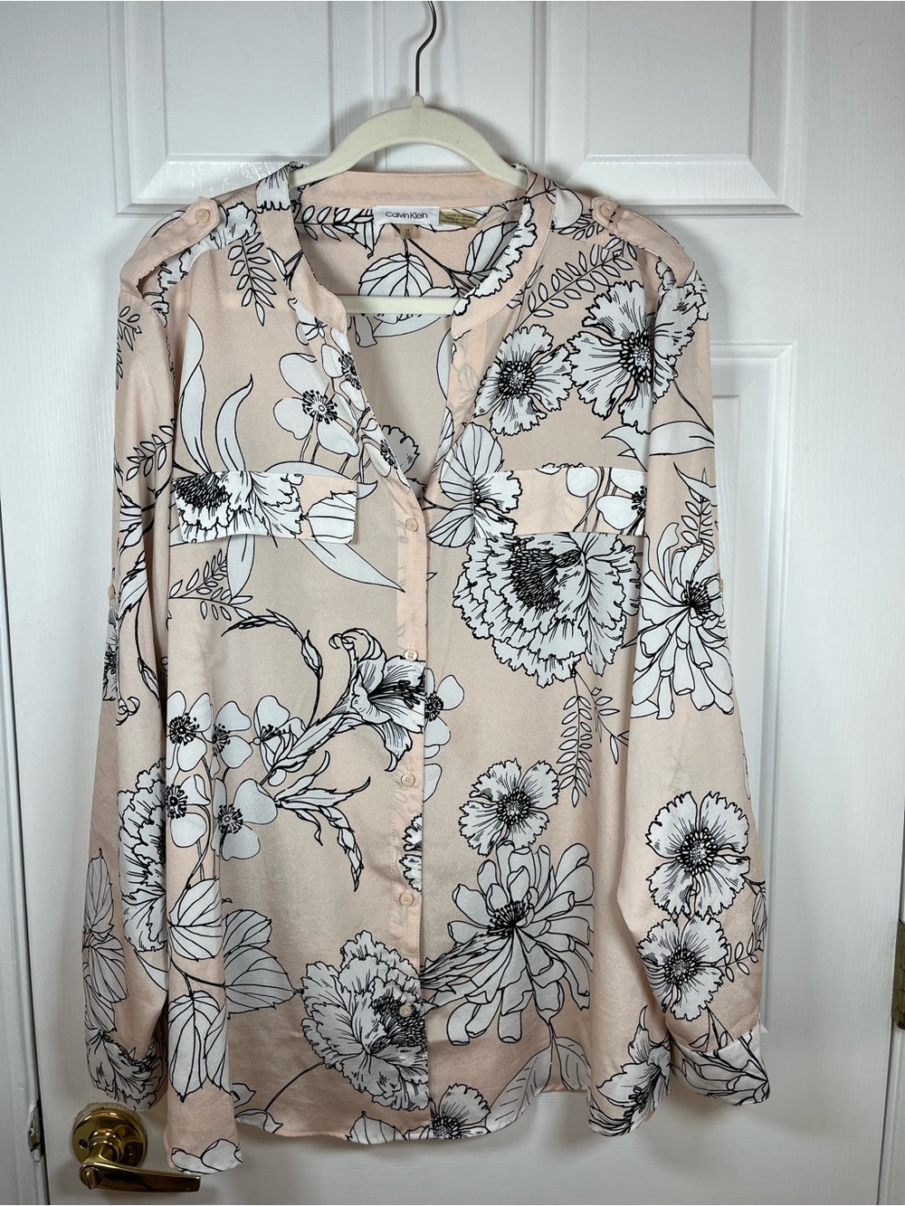 Calvin Klein Peach Blush Floral-Print Button Front Shirt